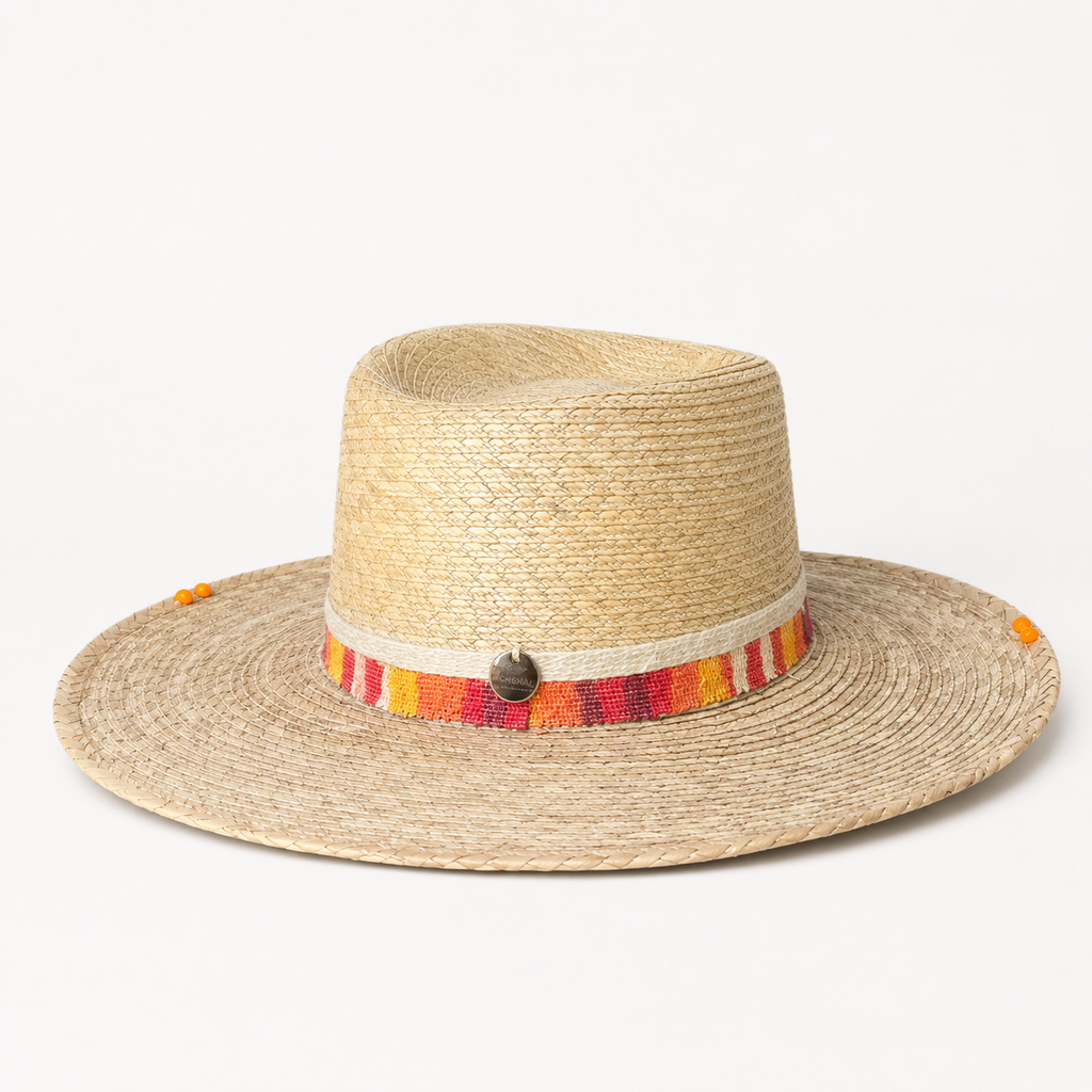 Sunset Canyon Natural Straw Fedora with Woven Band Bohemian Atelier Collection