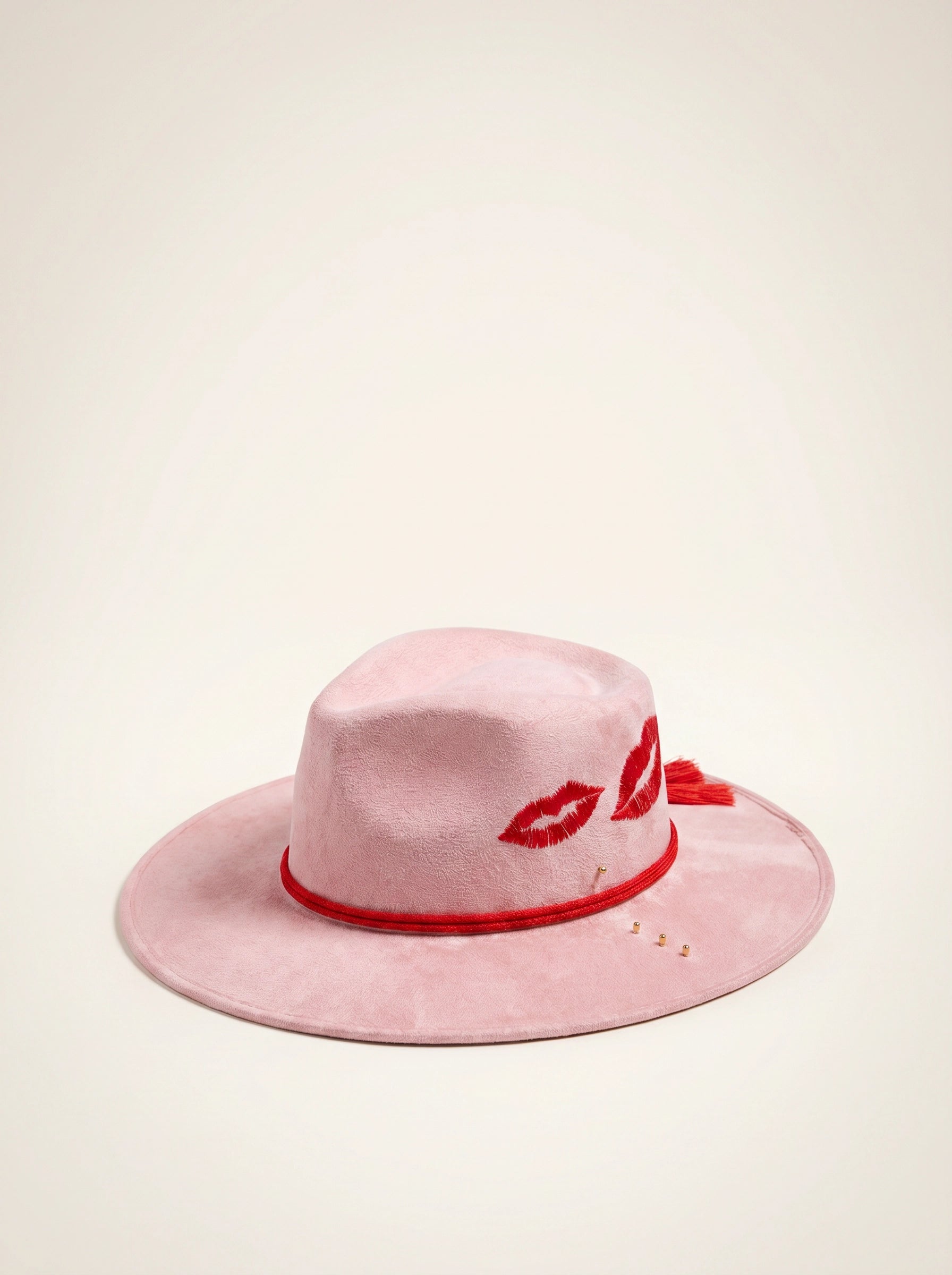 Hand-embroidered luxury fedora – Bisous Pink