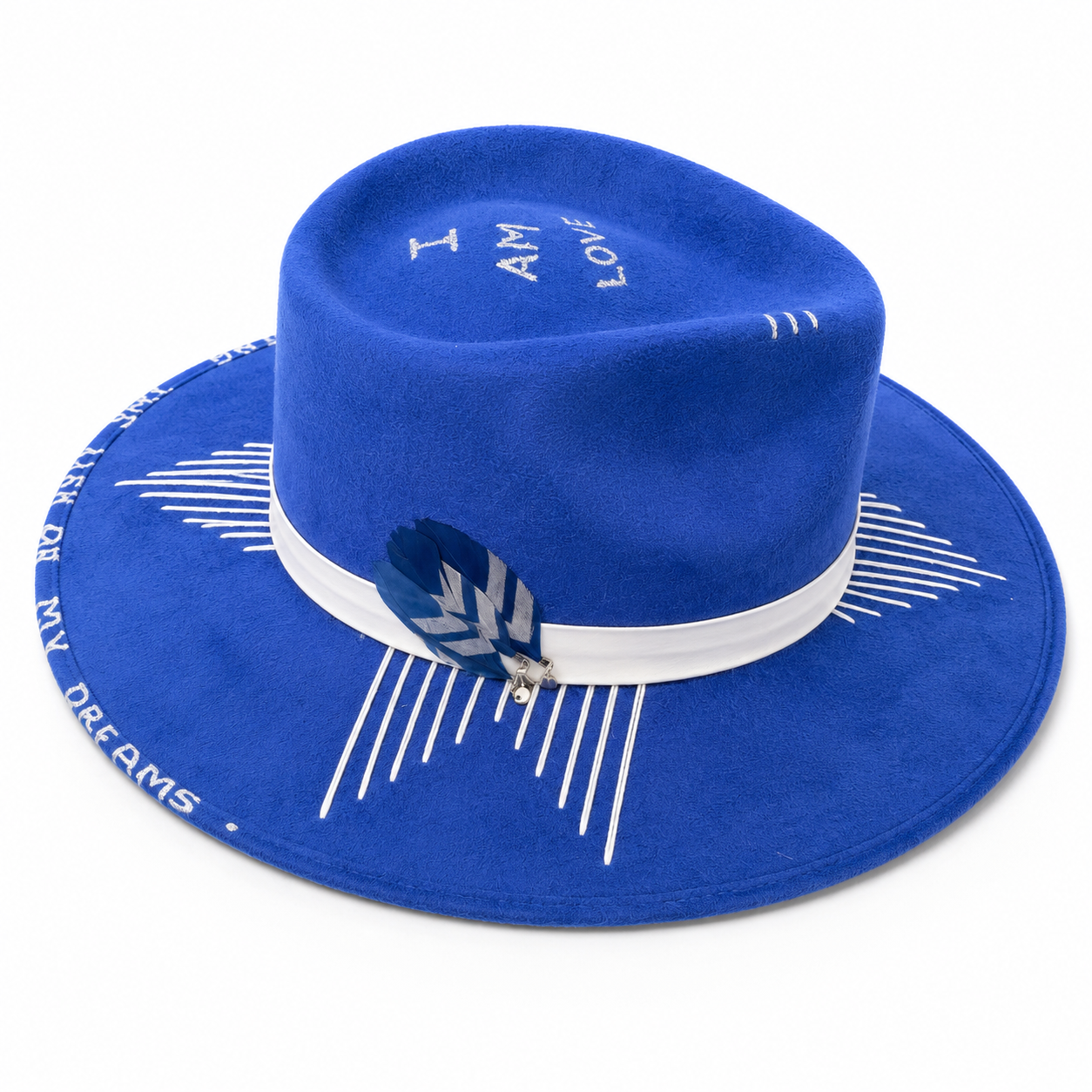 Hand-embroidered luxury fedora – I Am (Navy Blue)