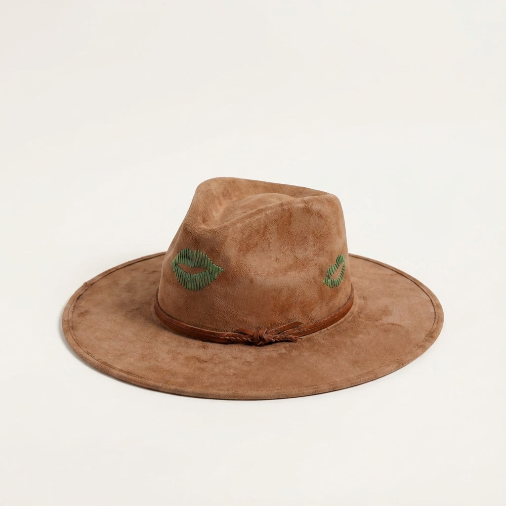 Hand-embroidered luxury fedora – Bisous Caramel