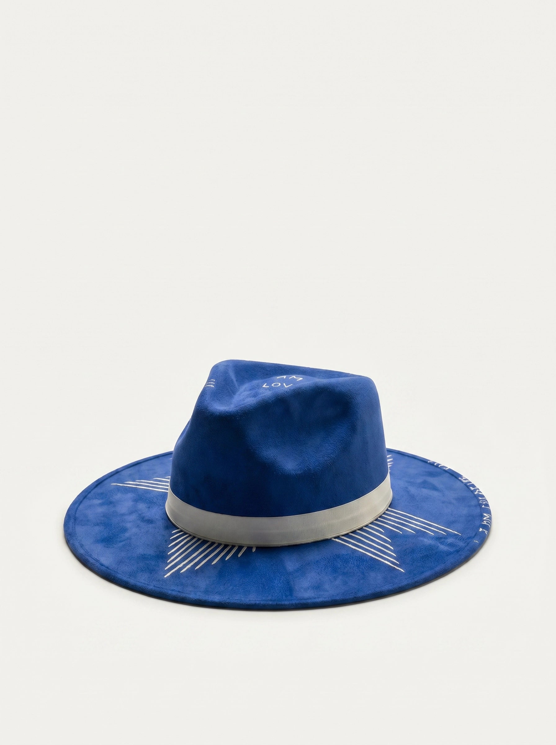 Hand-embroidered luxury fedora – I Am (Navy Blue)