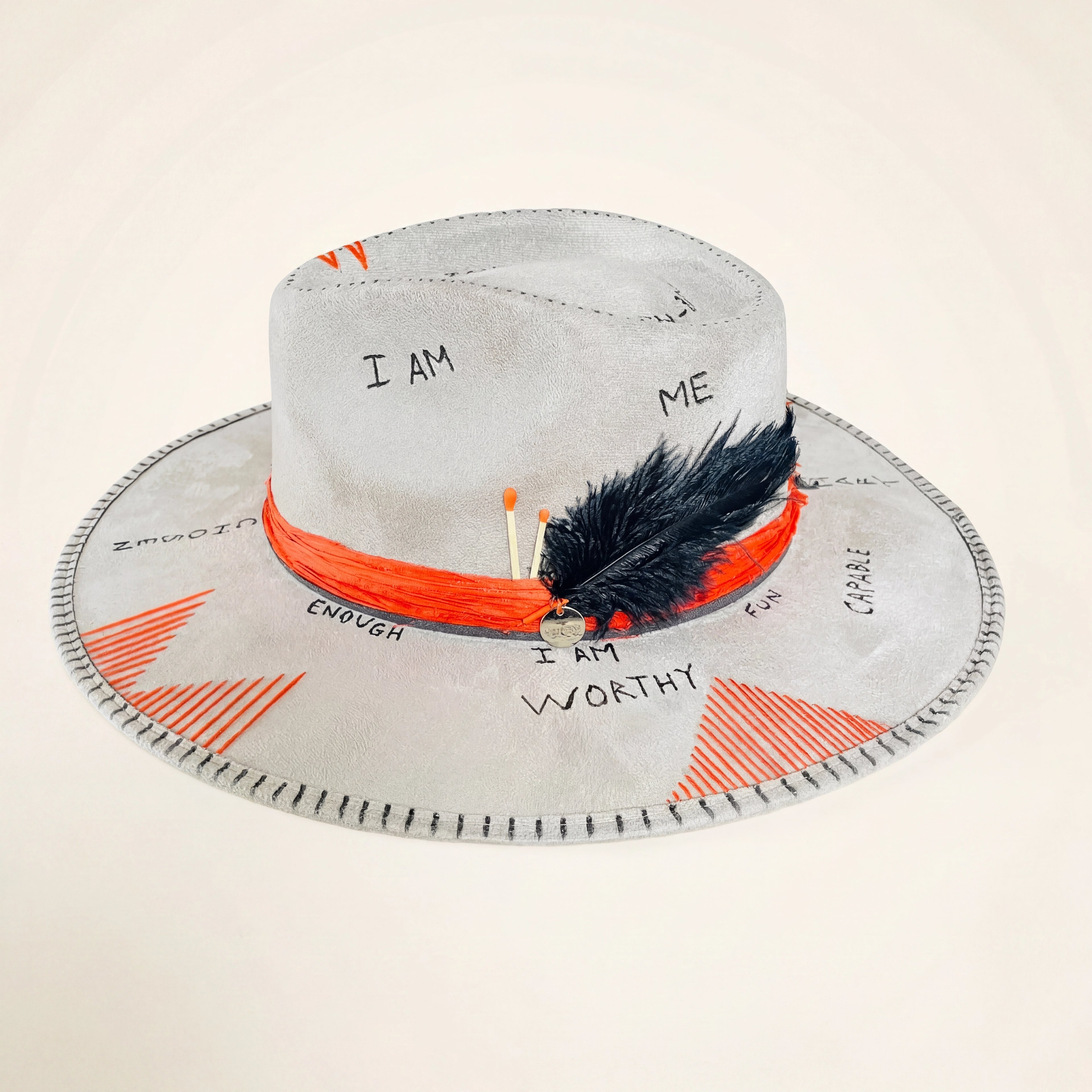 Hand-embroidered luxury fedora – I Am (Gray)