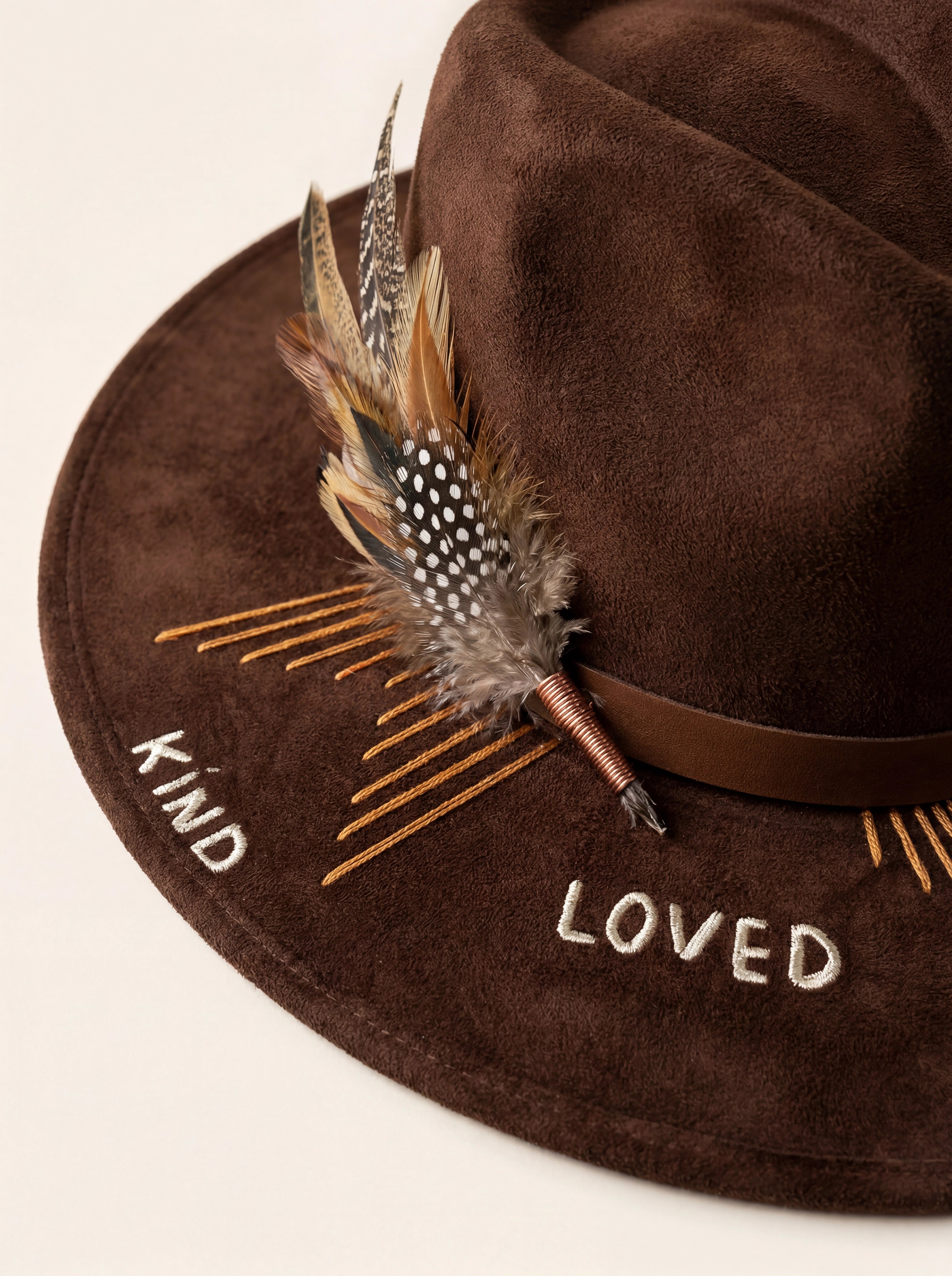 Hand-embroidered luxury fedora – I Am (Brown)