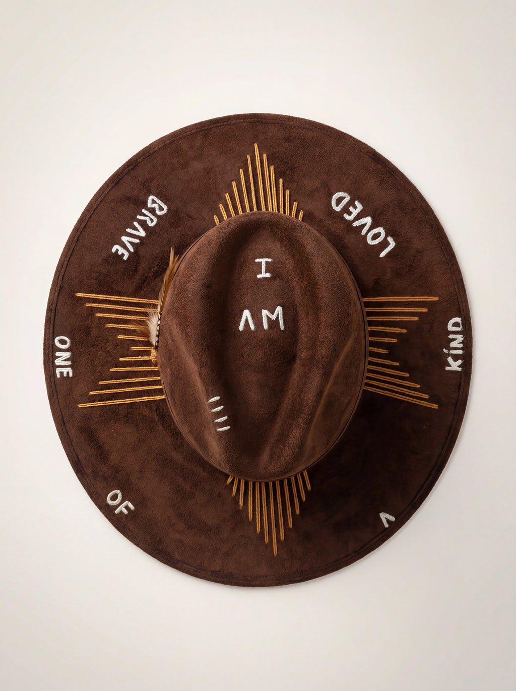 Hand-embroidered luxury fedora – I Am (Brown)